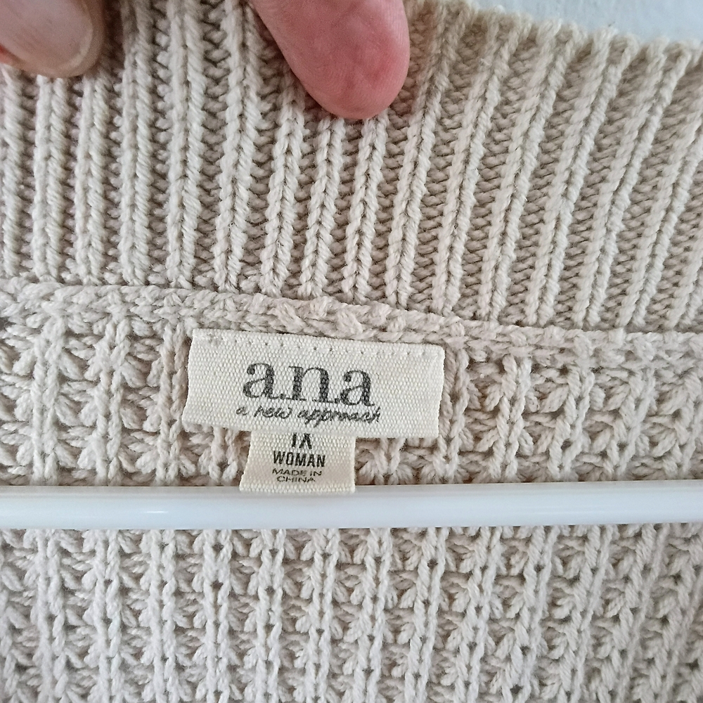 ANA A New Approach Chunky Knit Cardigan Beige Cable Button Front Cozy Oversize - Picture 2 of 10